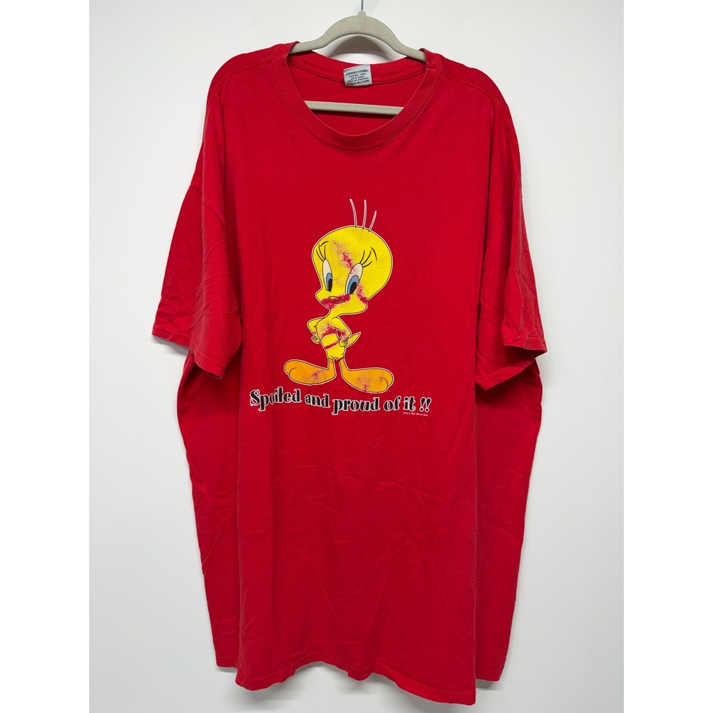 Vintage 1996 Looney Tunes Tweety T Shirt Spoiled & Proud Graphic Red L/XL